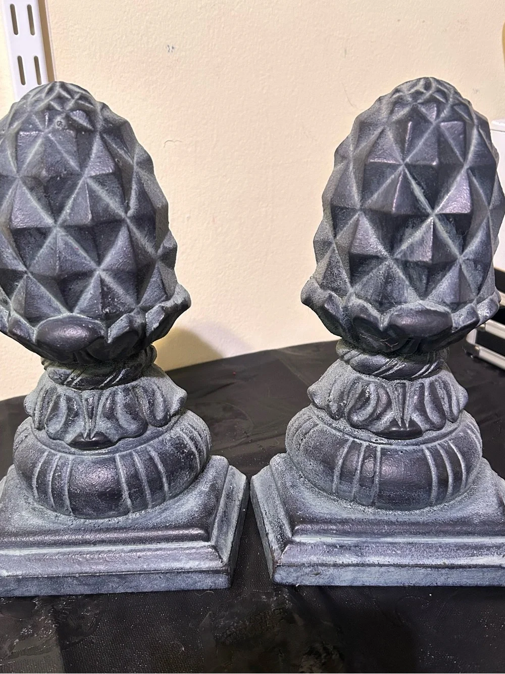 Rare Pineapple Products Cast Iron Pineapple Finials Pair Heavy Vintage